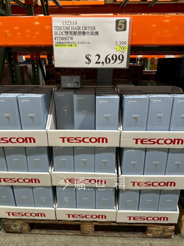 TESCOM BLDC雙電壓摺疊吹風機 TD866TW #152519